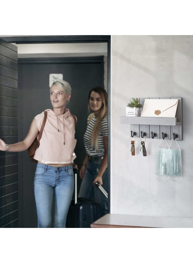 Rebee Vision Decorative Key and Mail Holder for Wall - Modern Key Hooks with Shelf and Mail Organizer Wall Mount for Frmhouse House Decor - Stylish Apartment Essentials (Light Gray) - Image 3