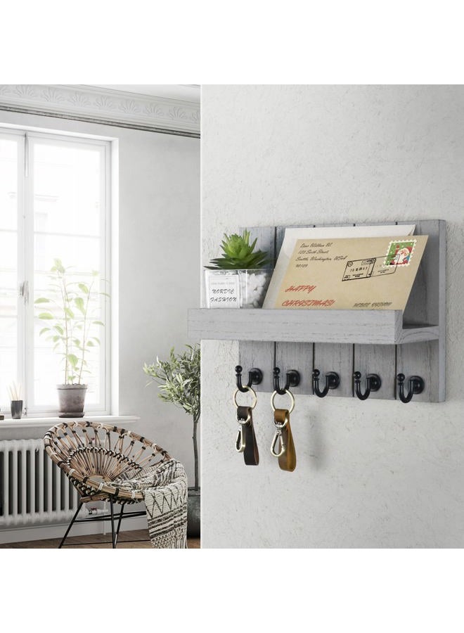 Rebee Vision Decorative Key and Mail Holder for Wall - Modern Key Hooks with Shelf and Mail Organizer Wall Mount for Frmhouse House Decor - Stylish Apartment Essentials (Light Gray) - Image 2