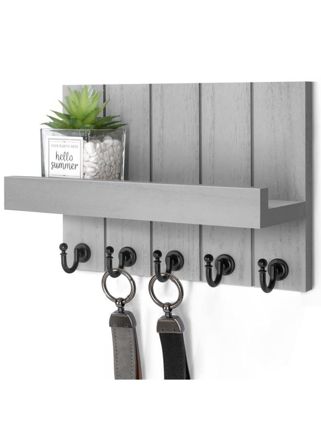 Rebee Vision Decorative Key and Mail Holder for Wall - Modern Key Hooks with Shelf and Mail Organizer Wall Mount for Frmhouse House Decor - Stylish Apartment Essentials (Light Gray) - Image 1