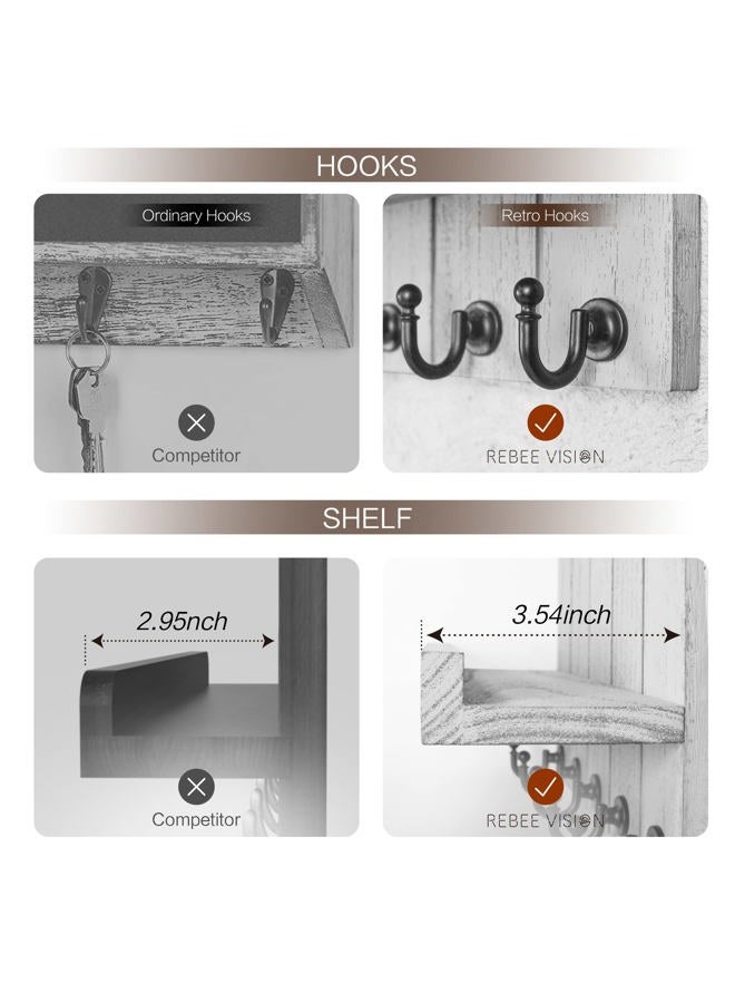 Rebee Vision Decorative Key and Mail Holder for Wall - Modern Key Hooks with Shelf and Mail Organizer Wall Mount for Frmhouse House Decor - Stylish Apartment Essentials (Light Gray) - Image 4