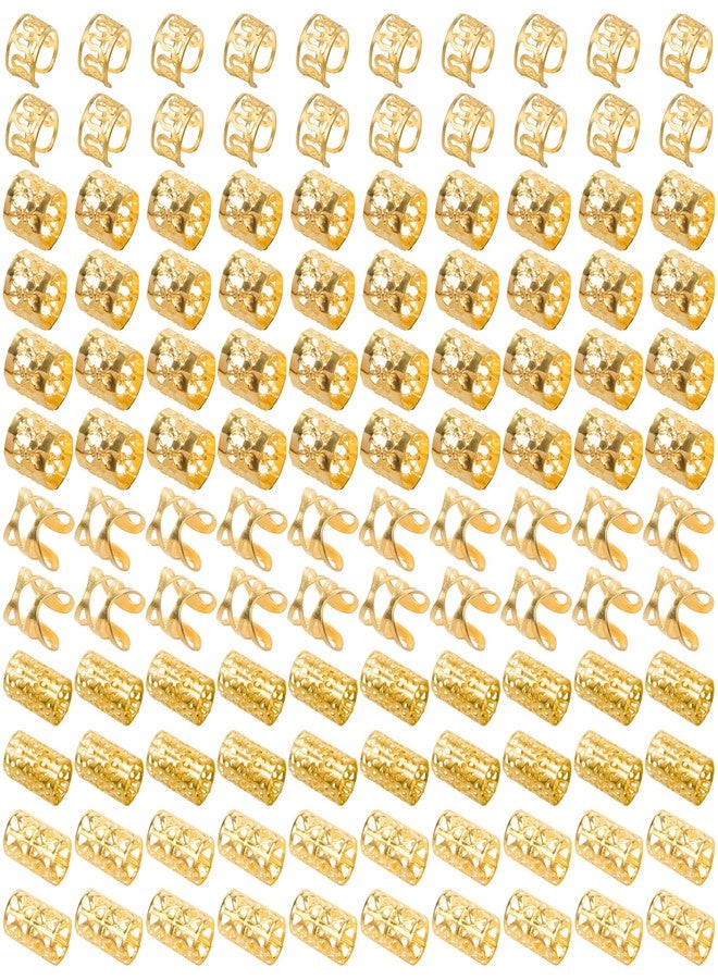 Ryalan 120 PCS Gold Dreadlock Beads Hair Jewelry Braids Accessories for Goddess Locs Crochet Passion Twist Hair Rings Soft Metal Adjustable Braiding Cuffs (120Pcs, Gold) - Image 1