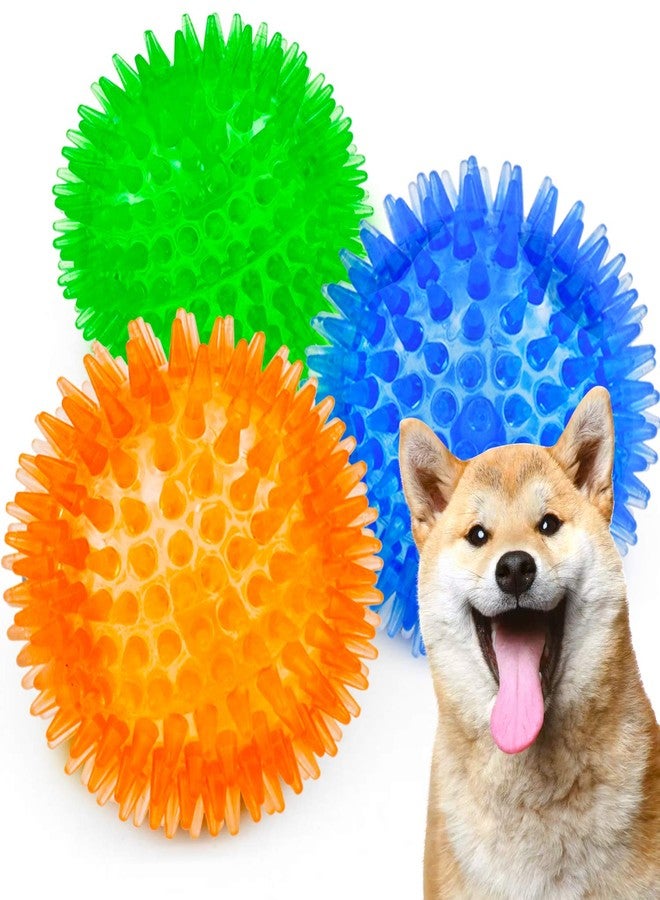 SHARLOVY Squeaky Balls for Dogs Small, Fetch Balls Rubber 3 Pack Bright Colors, TPR Puppy Dog Toys, Squeaky Spike Chew Toys for Small Puppy - Image 1