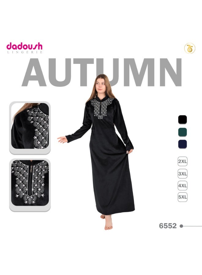 Dadoush Women's long nightgown with elegant embroidery, women's winter velvet abaya from Dadoush, modest maxi house dress for women - Image 1