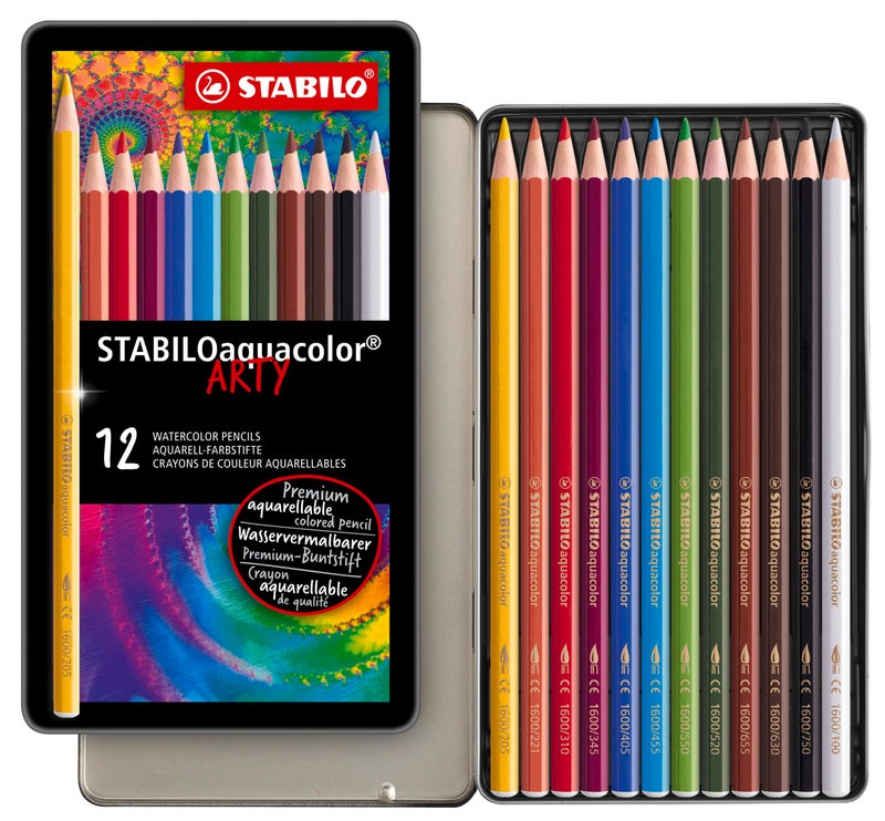 STABILO Aquarellable Coloring Pencil - STABILOaquacolor - Tin of 12 - Assorted Colors - Image 1