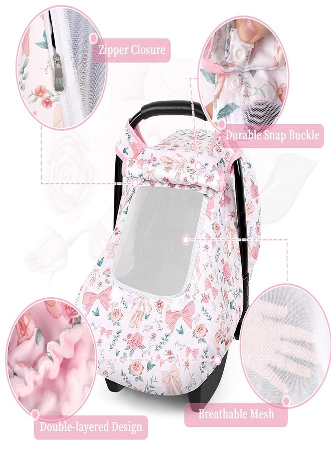 GFU Baby Car Seat Cover Winter, Windproof Carseat Covers for Newborn with 2 Layers Window, Pink Flowers Infant Car Seat Canopy for Girls with Minky Dot Backing, Keeps Babies Warm and Cozy - Image 5