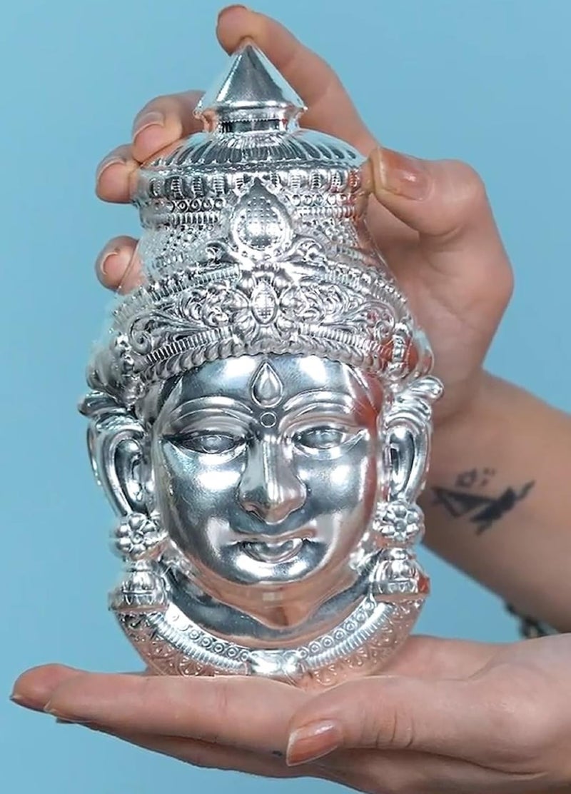 Sigaram 75X4 Inch Silver Plated Lakshmi Face Mukoot for Vara Mahalakshmi Festival Decorative Showpiece Silver Plated Copper Silver - Image 1