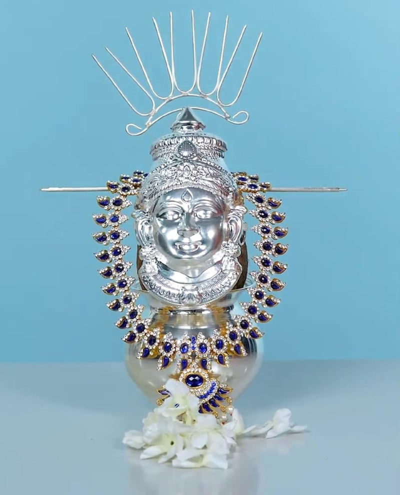 Sigaram 75X4 Inch Silver Plated Lakshmi Face Mukoot for Vara Mahalakshmi Festival Decorative Showpiece Silver Plated Copper Silver - Image 4