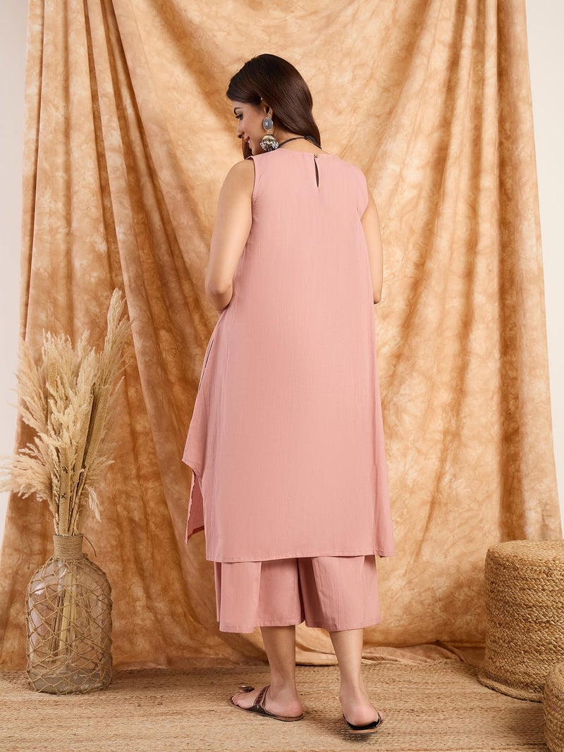 InWeave Women Rusty Pink Ardi Round Neck Kurta Set - Image 4