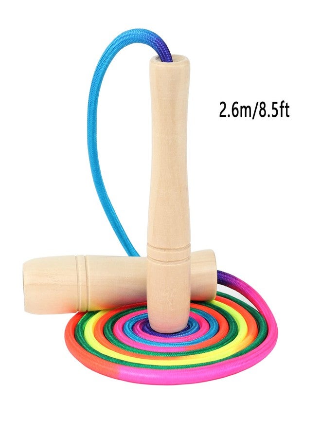Ace one Jump Rope Kids, 8.5ft Adjustable Cotton Skipping Rope with Wooden Handle for Boys and Girls Fitness Outdoor Exercise (Rainbow color) - Image 2