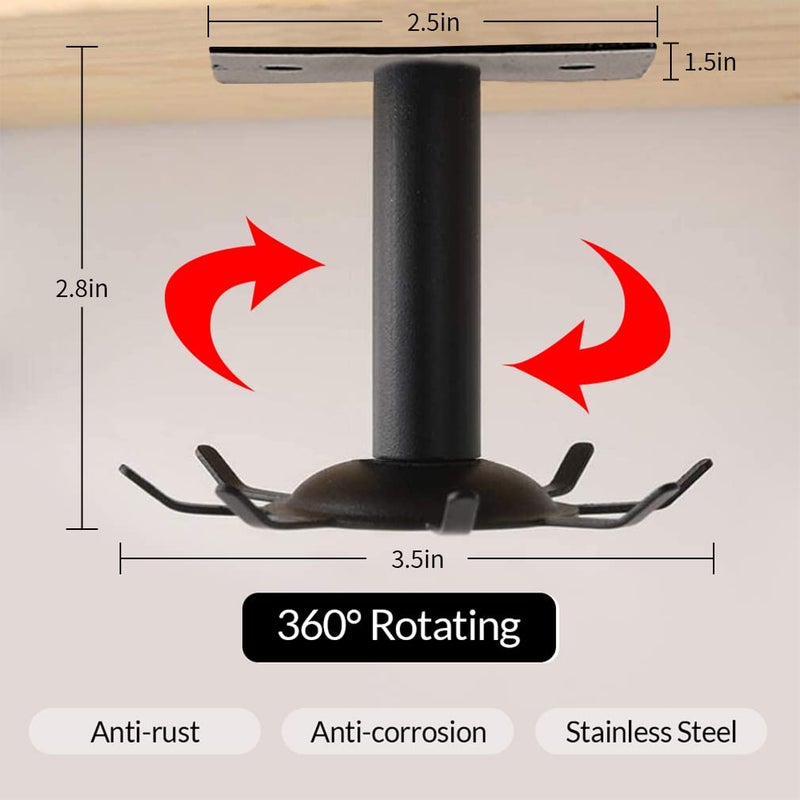 Aosome 2 Pcs Utensil Under Cabinet Holder 360Â° Rotating Stainless Steel Kitchen Utensil Holder Hangers 8-Hooks - Image 2