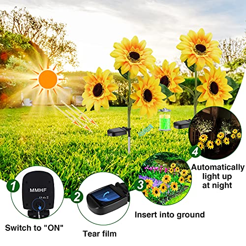 MMHF Outdoor Solar Garden Stake Lights,Upgraded LED Solar Powered Light with 3 Sunflower, Waterproof Solar Decorative Lights for Garden, Patio, Backyard (2 Pack 6 Flower) - Image 5