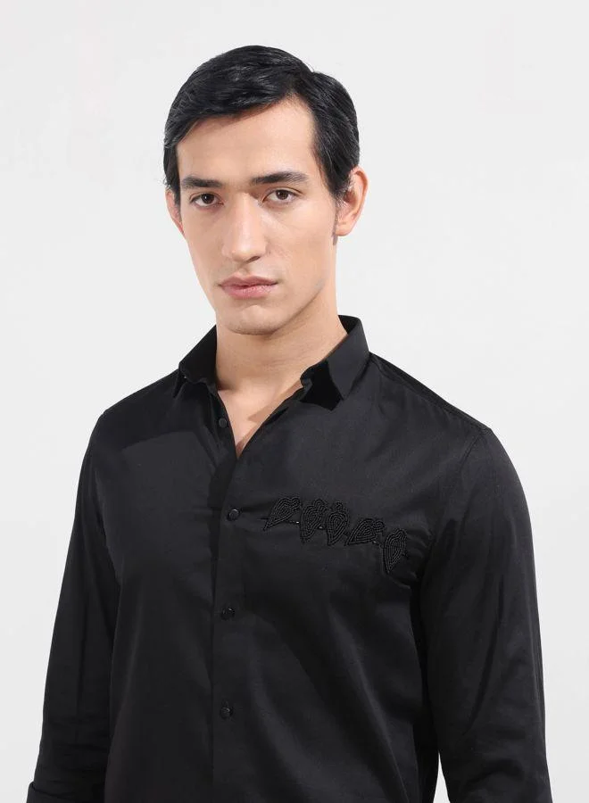 The Indian Garage Co  Men Slim Fit Embroidered Cutaway Collar Full Sleeves Shirt for Men | Best Price UAE