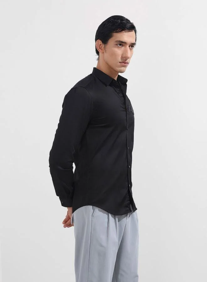 The Indian Garage Co  Men Slim Fit Embroidered Cutaway Collar Full Sleeves Shirt for Men | Best Price UAE