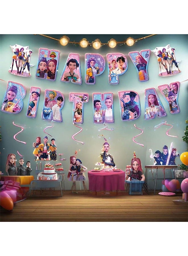 Realfrog Kpop Demon Hunter Birthday Decorations Huntrix Rumi Mira Zoey Jinu Saja Boys 37pcs Cake Topper Cupcake Toppers Banner Balloons Party Decorations Supplies for Kids Fans - Image 5