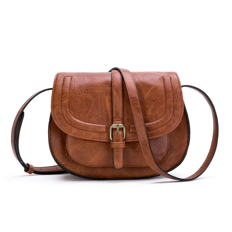 AFKOMST Crossbody Bags for Women,Small Saddle Purse and Boho Cross Body Handbags,Vegan Leather - Image 1