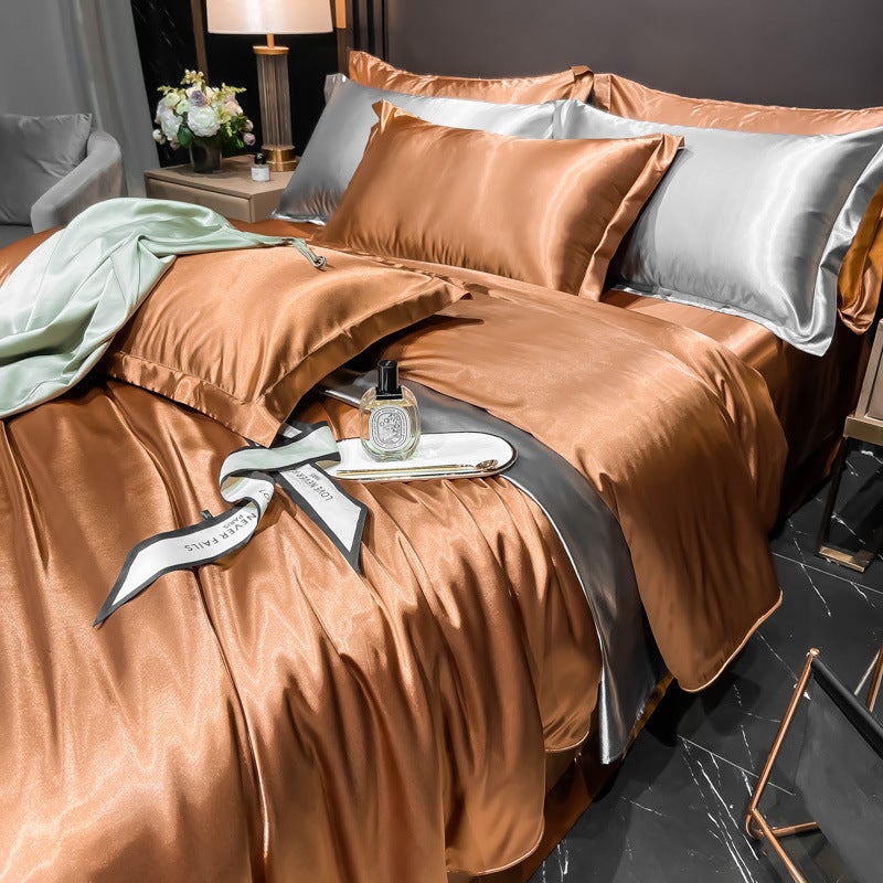 Light Luxury Bed Washed Silk Four-Piece Ice Silk Bed Sheet Quilt Cover Tencel Satin Silky Bedding - Image 1