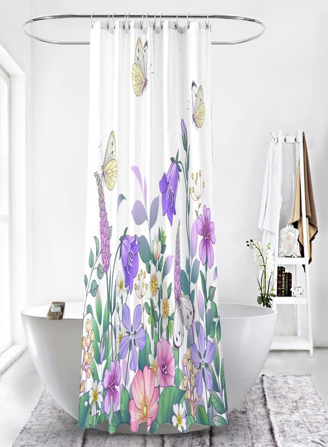 BECAN Spring Shower Curtain, Purple Pink Flower Butterfly Spring Floral Polyester Fabric Thicken Brighten Up Your Bathroom Shower Curtain 72X72Inches - Image 3