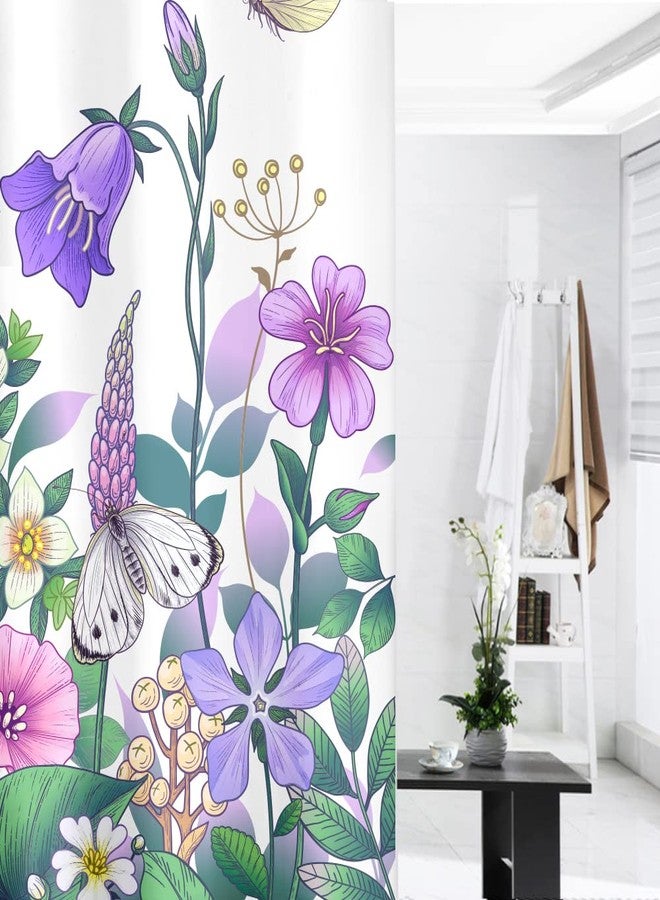 BECAN Spring Shower Curtain, Purple Pink Flower Butterfly Spring Floral Polyester Fabric Thicken Brighten Up Your Bathroom Shower Curtain 72X72Inches - Image 4