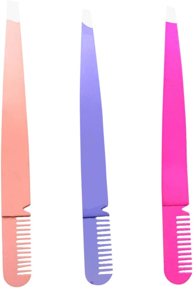 3pcs 2 1 Eyebrow Tweezers 2 in 1 Tweezer Comb Eyebrow Clamps Makeup Supplies Makeup Tools