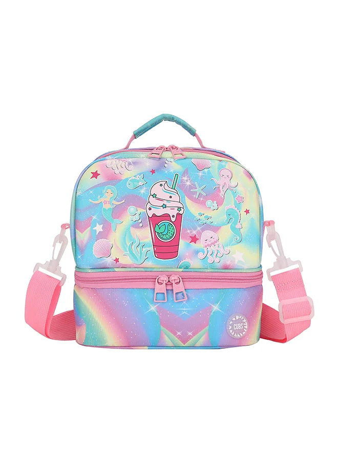 CUBS Mermaid Frappe Print Waterproof double decker lunch bag with removable shoulder strap carrying your favorite meals to school, work or while traveling