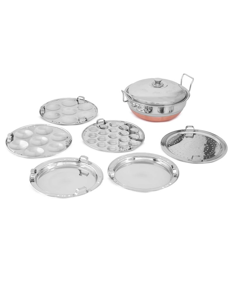 WayMore Black Pearl Plus Hard Anodised 6 Pcs Multi Kadai with Stainless Steel Lid2 Idli Plates2 Dhokla Plates 1 Patra Plate Induction Compatible - Image 2