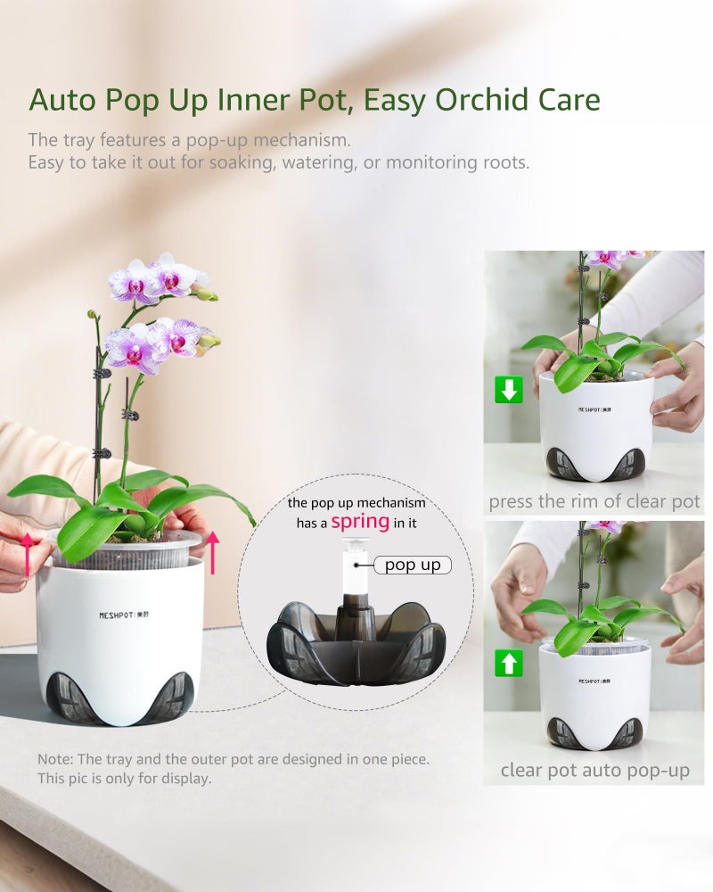 Meshpot 5 inch Orchid Pots with Holes for Repotting with Excellent Airflow, Set of 1, Double Layer Plastic Imitate Ceramic Orchid Planter, Clear Orchid Pot Match Decorative Orchid Container - Image 3