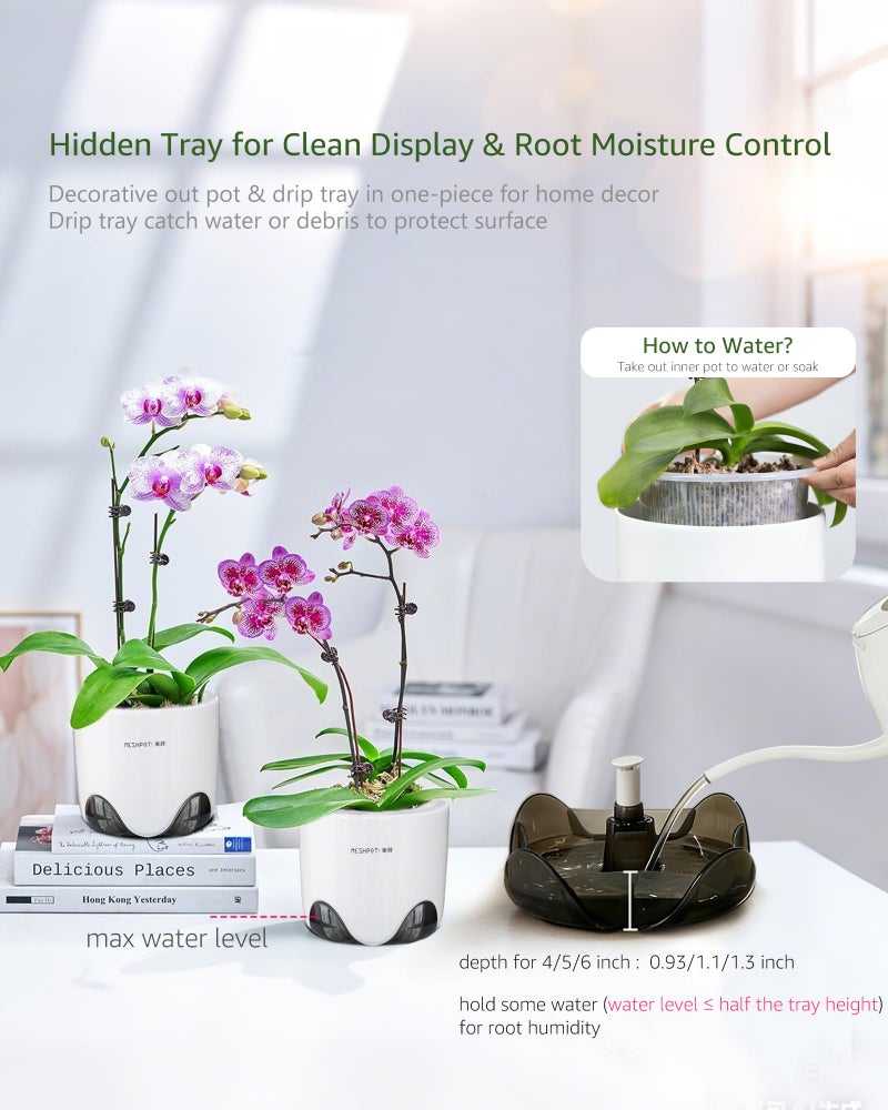 Meshpot 5 inch Orchid Pots with Holes for Repotting with Excellent Airflow, Set of 1, Double Layer Plastic Imitate Ceramic Orchid Planter, Clear Orchid Pot Match Decorative Orchid Container - Image 4