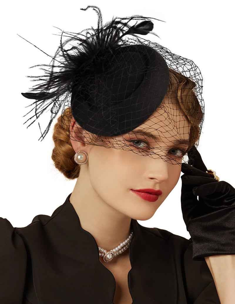 Cizoe Fascinators Hats 20s 50s Hat Pillbox Hat Cocktail Tea Party Headwear with Veil for Girls and Women(D-white) - Image 1