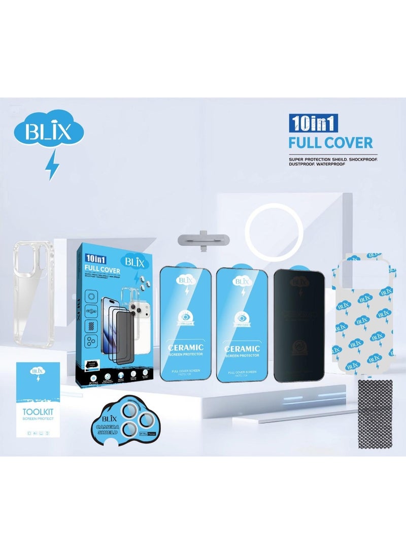 بليكس بكج حماية 10 في 1 لايفون 16بلس – كفر شفاف مقاوم للإصفرار، حماية شاشة خصوصية مقاومة للكسر، غطاء كاميرا عالي الوضوح.جودة عالية - Image 2