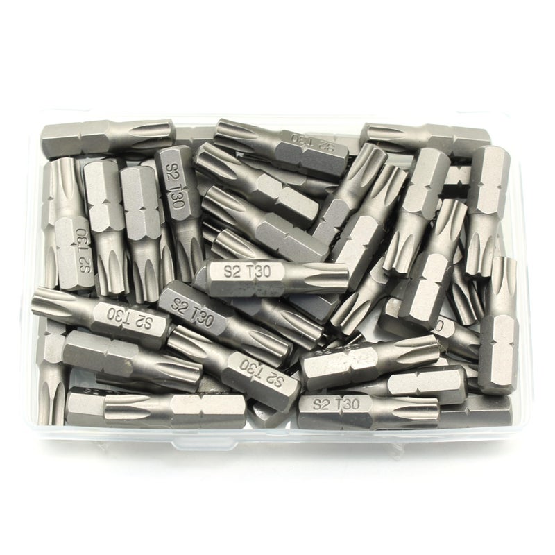 TEMO 50 pc T30 Torx 6 Point Impact Ready 1 Inch Long Screwdriver Insert Bits Hex Shank with Quick Release Slot