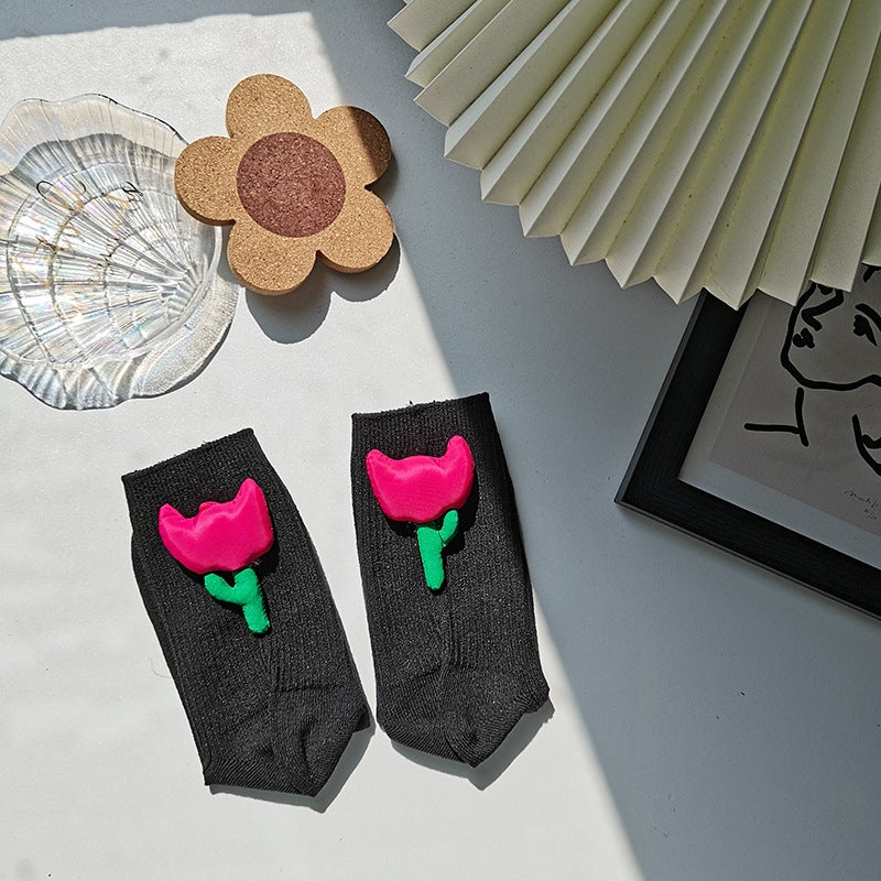Dongdaemun Ins Style Three-Dimensional Flower Socks for Women, Spring and Summer Trendy Socks, Handmade Tulip Flower Language Socks Wholesale - Image 5