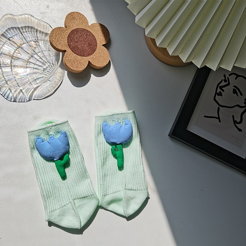 Dongdaemun Ins Style Three-Dimensional Flower Socks for Women, Spring and Summer Trendy Socks, Handmade Tulip Flower Language Socks Wholesale - Image 1
