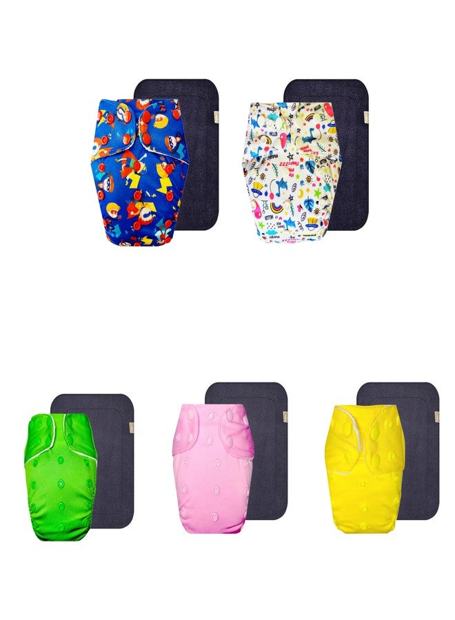 Dumbledo Premium Cloth Diaper with Black Insert (Pack of 5) | Snug Fit | 6-Layer Absorbent Pad | Adjustable Snaps | Worry-Free Diapering | 3 Months - 3 Years | Unisex Baby - Image 1