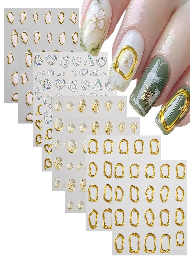 SPLOCUDU 8 Sheets Gold Irregular Geometric Nail Stickers 5D Crystal Soft Glue Nail Art Stickers Decals Self Adhesive Stickers for Nails Designs Women Nail Accessories - Image 1