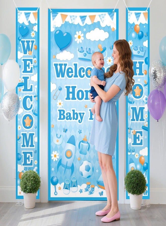 Woosytoo Welcome Home Baby Boy Banner Decorations Welcome Baby Porch Sign Banner It's a Boy Door Cover for Boys Gender Reveal Party Baby Shower Supplies Indoor Outdoor - Image 2