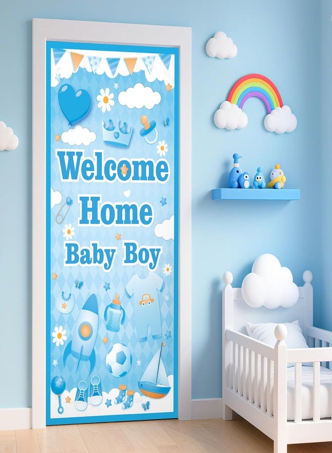Woosytoo Welcome Home Baby Boy Banner Decorations Welcome Baby Porch Sign Banner It's a Boy Door Cover for Boys Gender Reveal Party Baby Shower Supplies Indoor Outdoor - Image 4