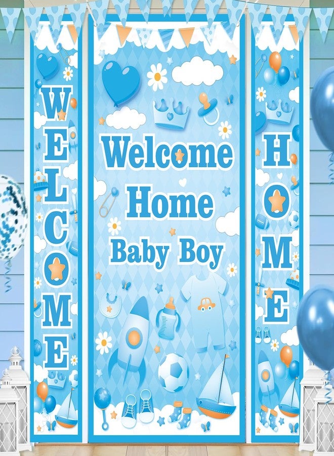 Woosytoo Welcome Home Baby Boy Banner Decorations Welcome Baby Porch Sign Banner It's a Boy Door Cover for Boys Gender Reveal Party Baby Shower Supplies Indoor Outdoor - Image 1