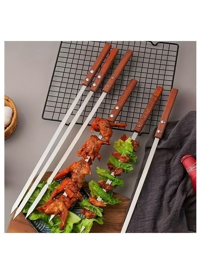6pc Flat Stainless Steel Skewers - Turkish Barbecue Skewers, Heavy Duty Reusable Skewers, for Grilling  Outdoor Cooking - Perfect Gift for BBQ Enthusiasts - Image 1