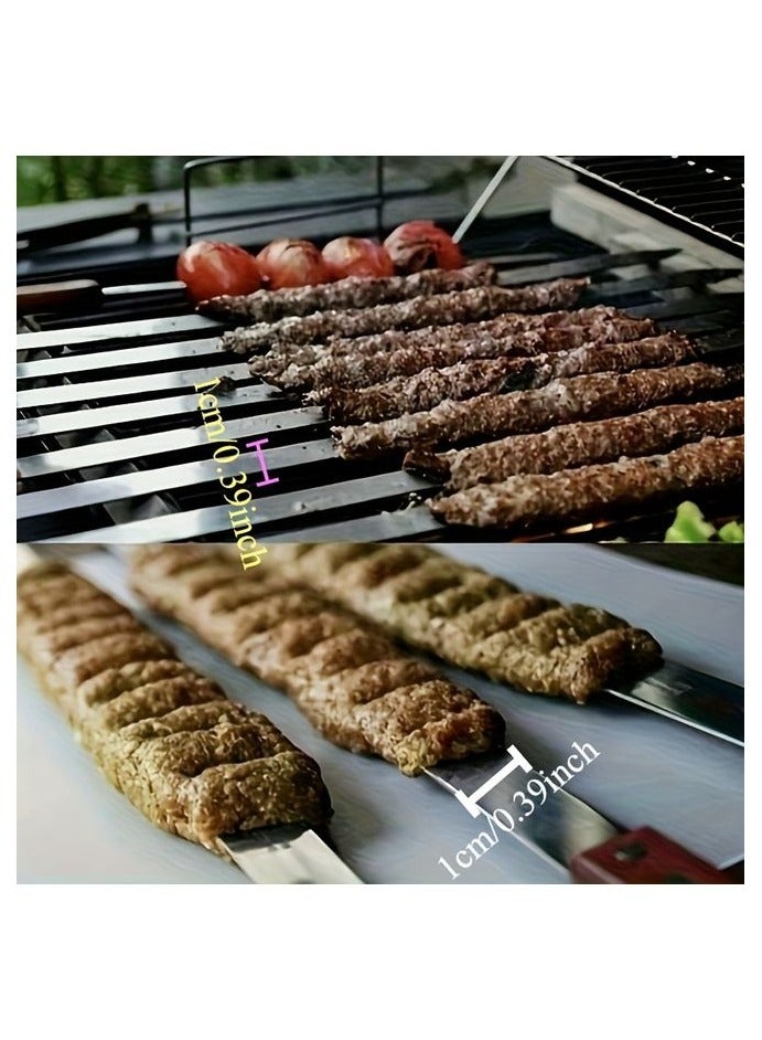 6pc Flat Stainless Steel Skewers - Turkish Barbecue Skewers, Heavy Duty Reusable Skewers, for Grilling  Outdoor Cooking - Perfect Gift for BBQ Enthusiasts - Image 2