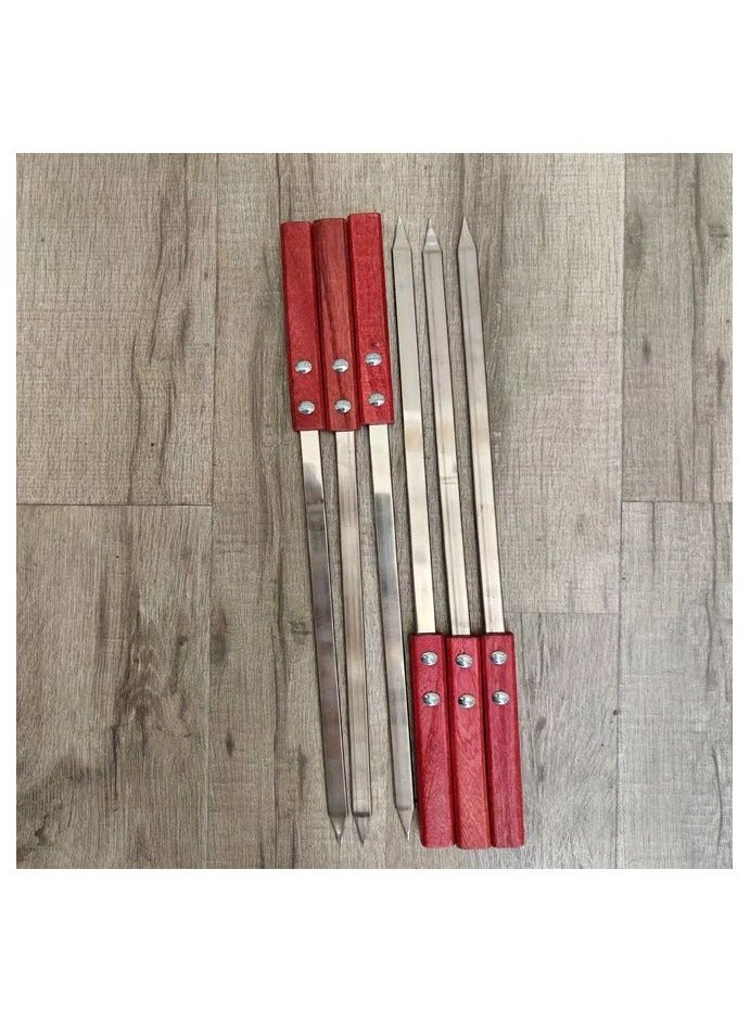 6pc Flat Stainless Steel Skewers - Turkish Barbecue Skewers, Heavy Duty Reusable Skewers, for Grilling  Outdoor Cooking - Perfect Gift for BBQ Enthusiasts - Image 4