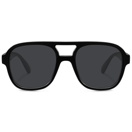 Fozono Retro Oversized Aviator Sunglasses Women Trendy Vintage Square Large Tangle Free Aviators Double Bridge Sun Glasses Black Frame/Gray Lens - Image 1