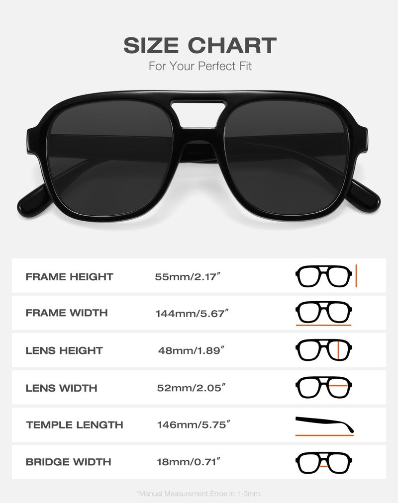 Fozono Retro Oversized Aviator Sunglasses Women Trendy Vintage Square Large Tangle Free Aviators Double Bridge Sun Glasses Black Frame/Gray Lens - Image 4