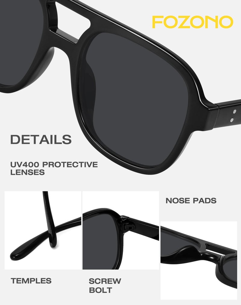 Fozono Retro Oversized Aviator Sunglasses Women Trendy Vintage Square Large Tangle Free Aviators Double Bridge Sun Glasses Black Frame/Gray Lens - Image 5