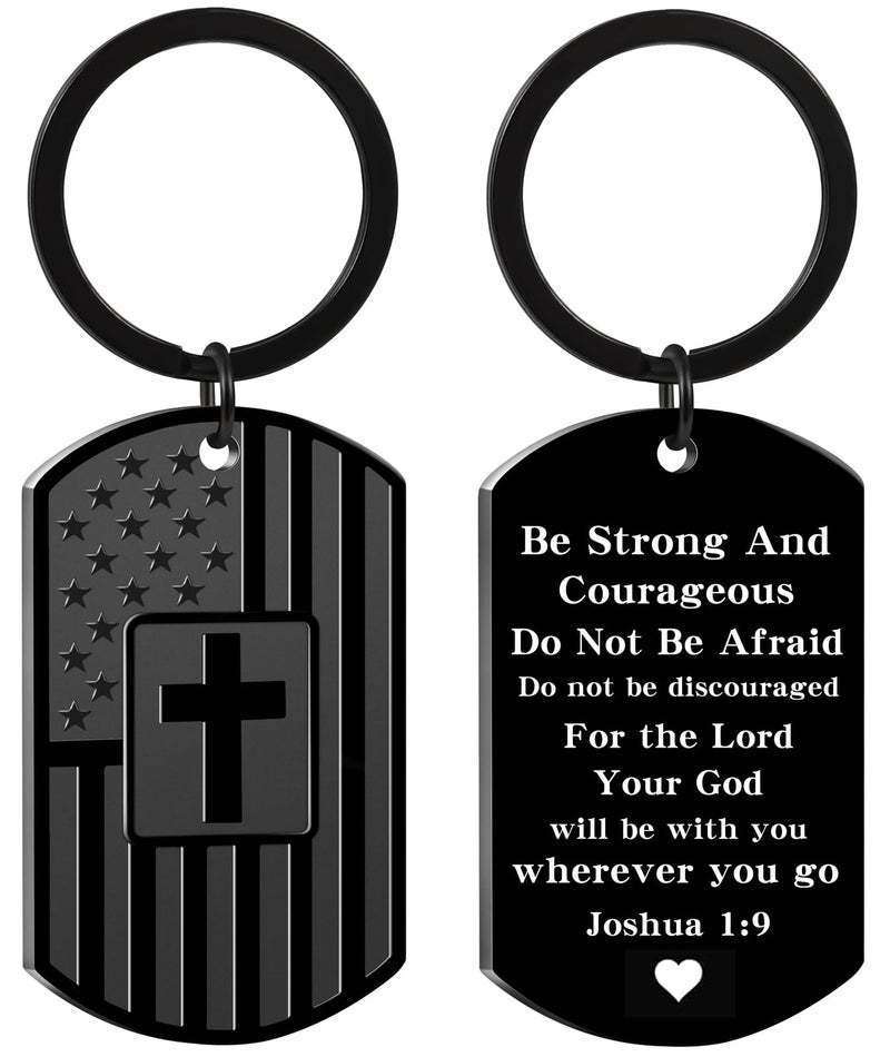 Keniot Christian Gifts for Men Boys, Bible Verse Dog Tag Cross Keychain for Birthday Christmas, First Communion Baptism Gifts (Joshua 1:9) - Image 1