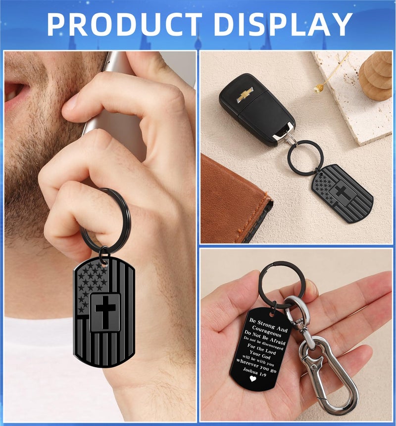 Keniot Christian Gifts for Men Boys, Bible Verse Dog Tag Cross Keychain for Birthday Christmas, First Communion Baptism Gifts (Joshua 1:9) - Image 5
