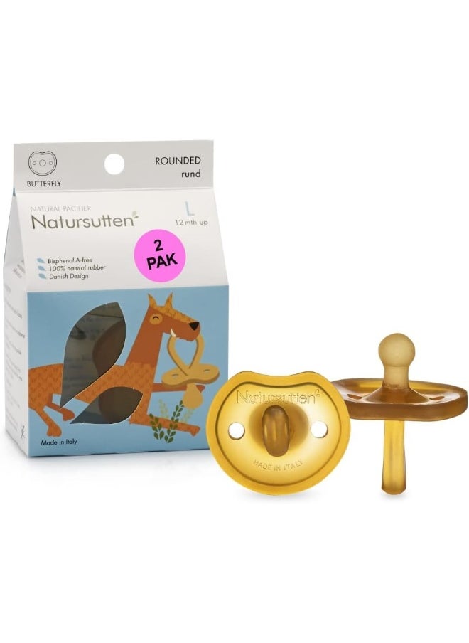 Natursutten Natursutten 2 Pack BPA Free Natural Rubber Pacifier, Butterfly Rounded, 12 Months and Above  - Image 1