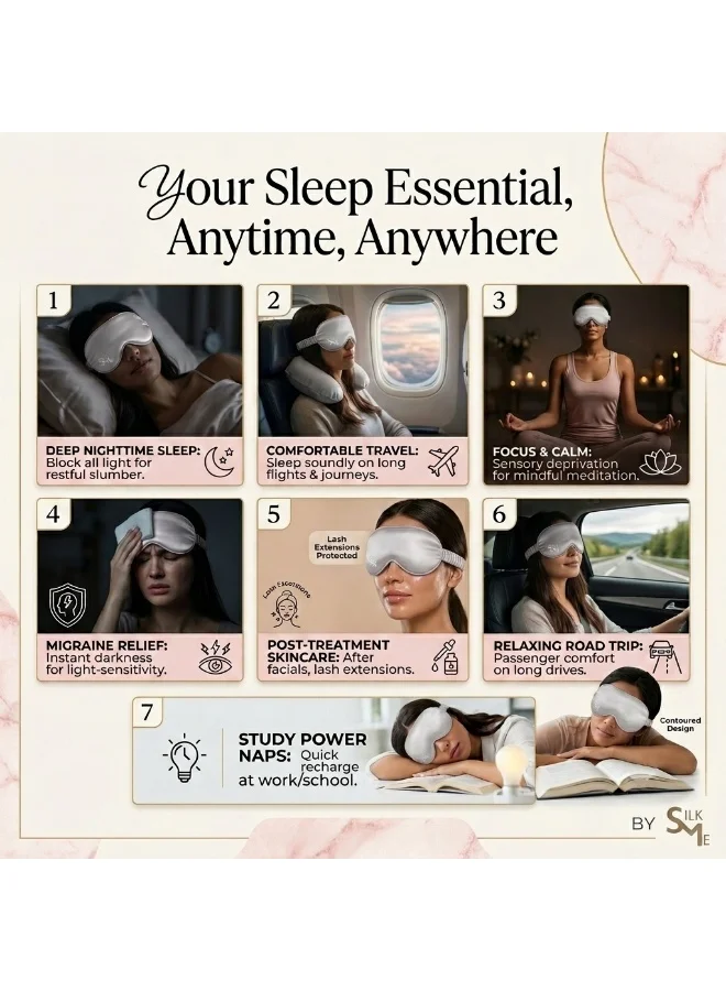 Silk Me  Silk Me 100% Pure Mulberry Silk Sleep Mask - Eye Mask for Women/Man with stretchable band - Blackout Sleep Mask - 3D shape for added comfort (Silver Grey)  | Best Price UAE