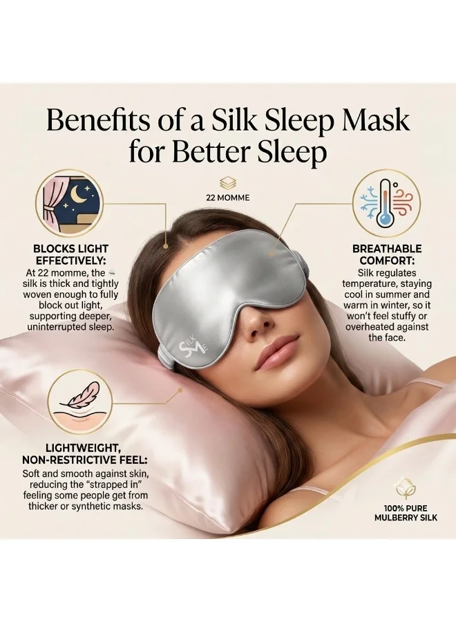 Silk Me  Silk Me 100% Pure Mulberry Silk Sleep Mask - Eye Mask for Women/Man with stretchable band - Blackout Sleep Mask - 3D shape for added comfort (Silver Grey)  | Best Price UAE