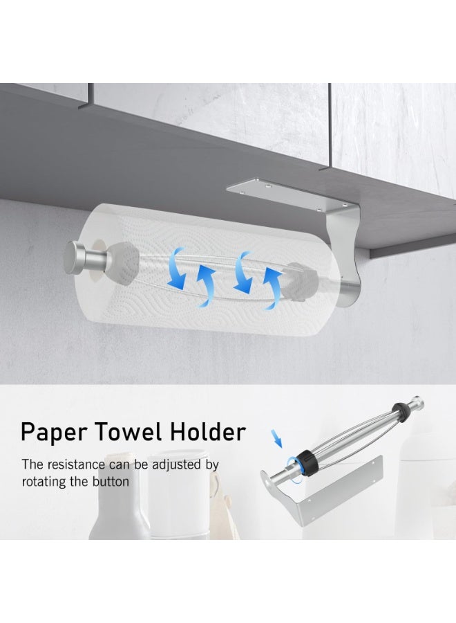 هومستر حامل المناشف الورقية للمطبخ الخالي من الحفر، خزانة حامل المناشف الورقية هي عملية بيد واحدة مع مخمد قابل للضبط. مناشف ورقية مقطورة من نوع مثبت بالحائط، مناسب للمطبخ والحمام، مع لاصق أو برغي، فضي، 11.9 بوصة - Image 5