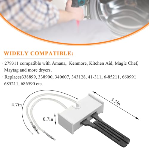 Blutoget Gas Dryer Repair Kit WP338906 338906 Gas Dryer Flame Sensor 279311 Igniter 279834 Gas Valve Solenoid Coils Kit by Blutoget- Fit for Whirlpool Ken-More Dryers- Replaces WP338906 AP3094251 PS334310 - Image 3
